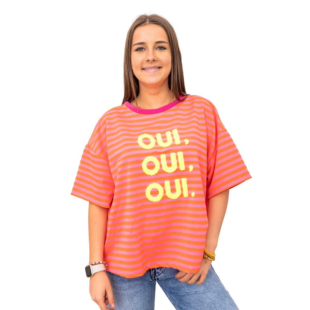 3x Oui Stripe T-shirt – Pink/Orange