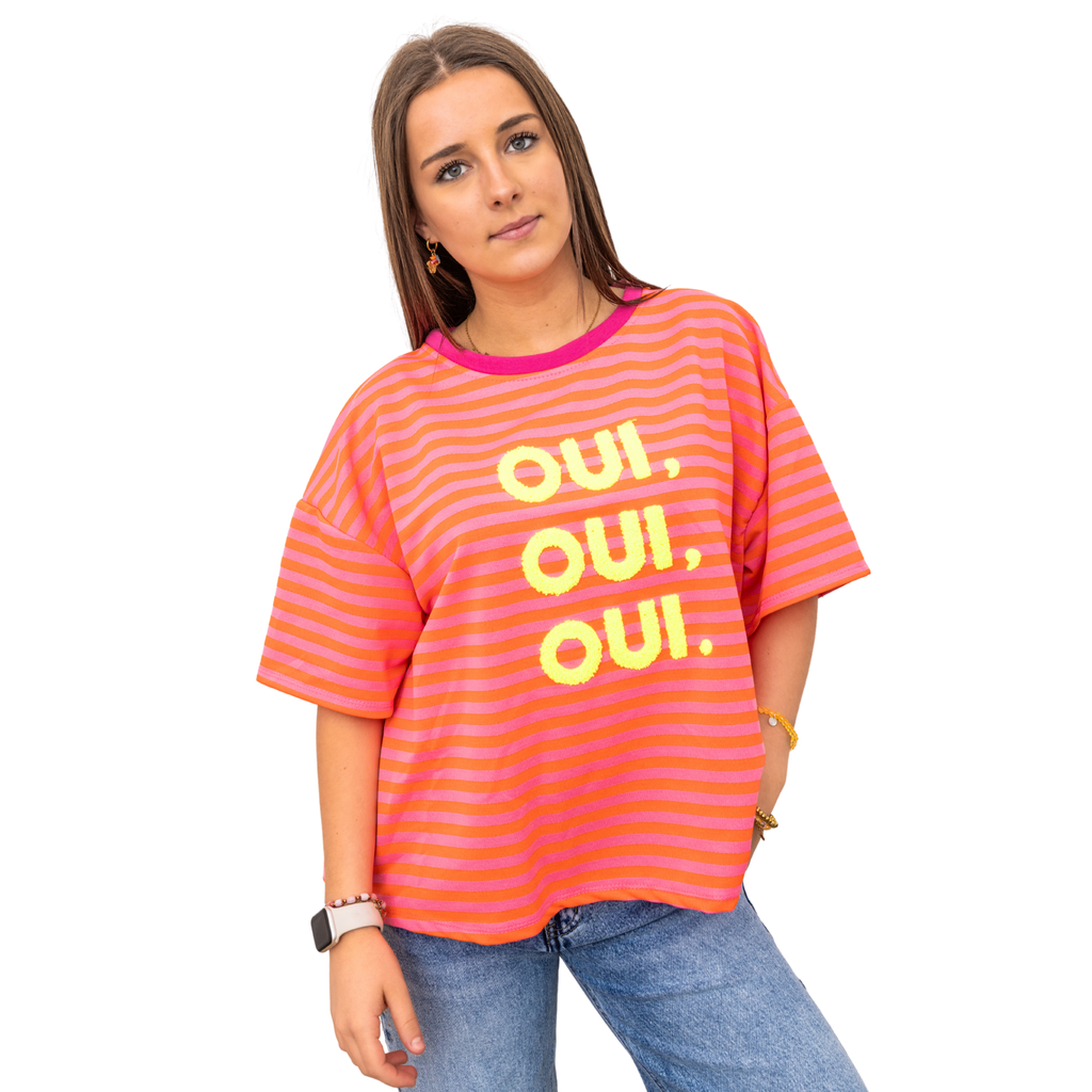 3x Oui Stripe T-shirt – Pink/Orange