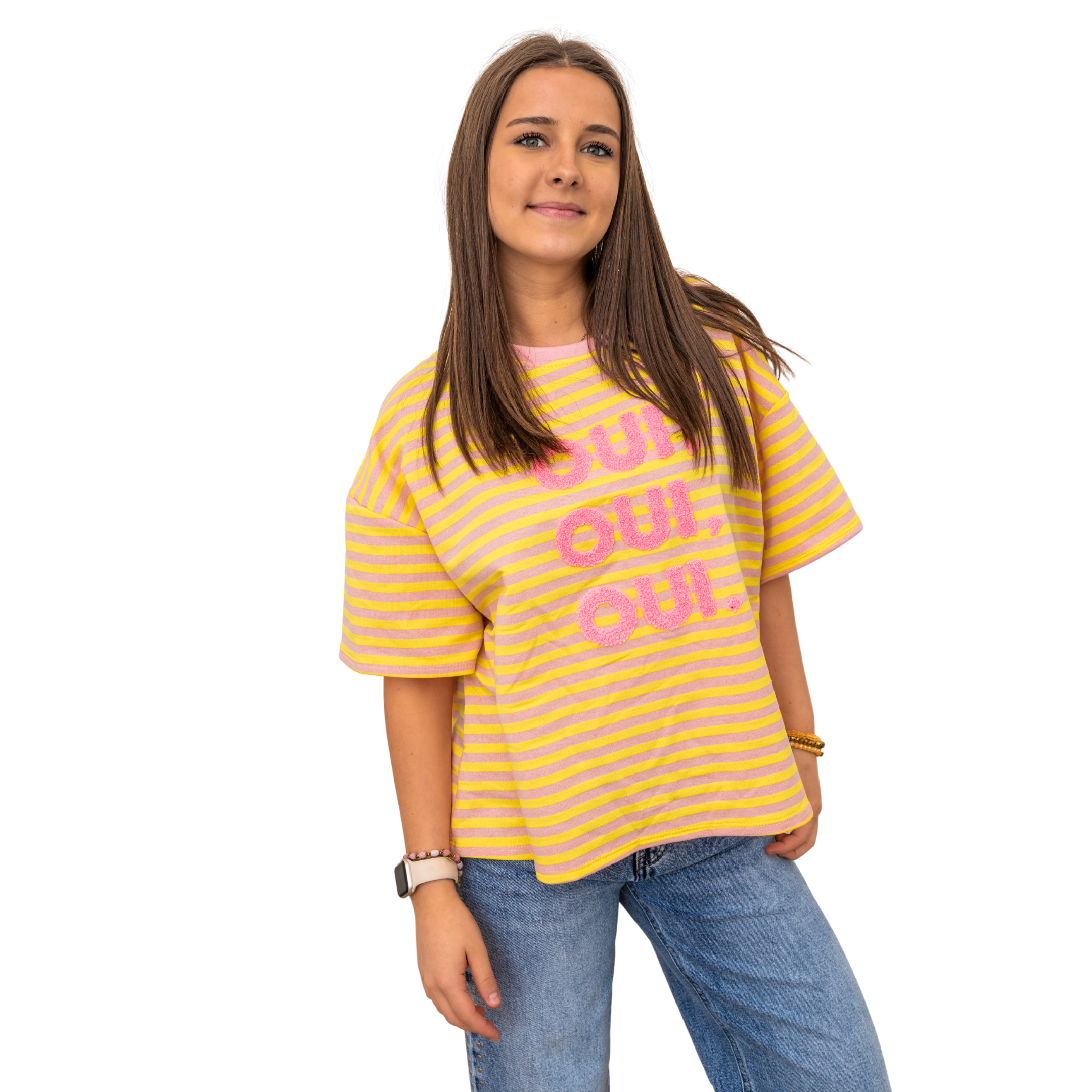 3x Oui Stripe T-shirt – Yellow/Pink