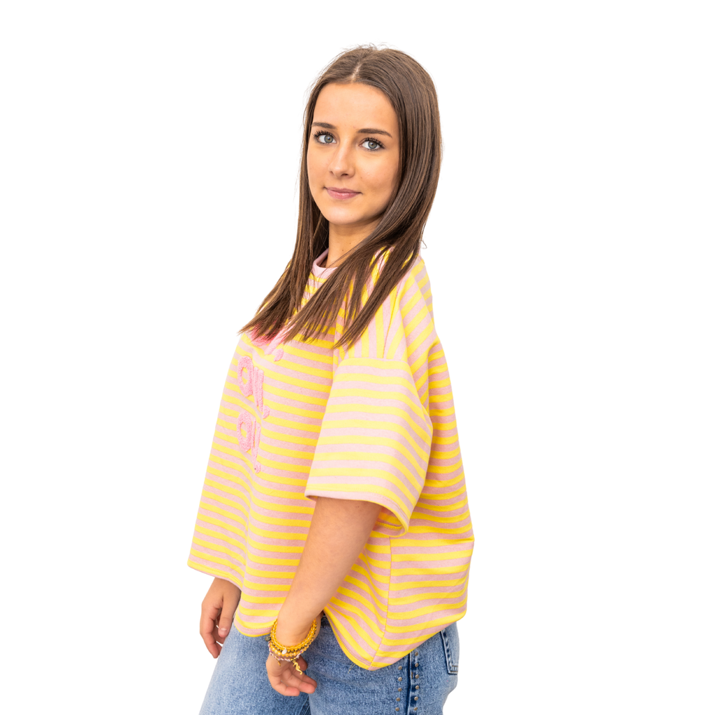 3x Oui Stripe T-shirt – Yellow/Pink