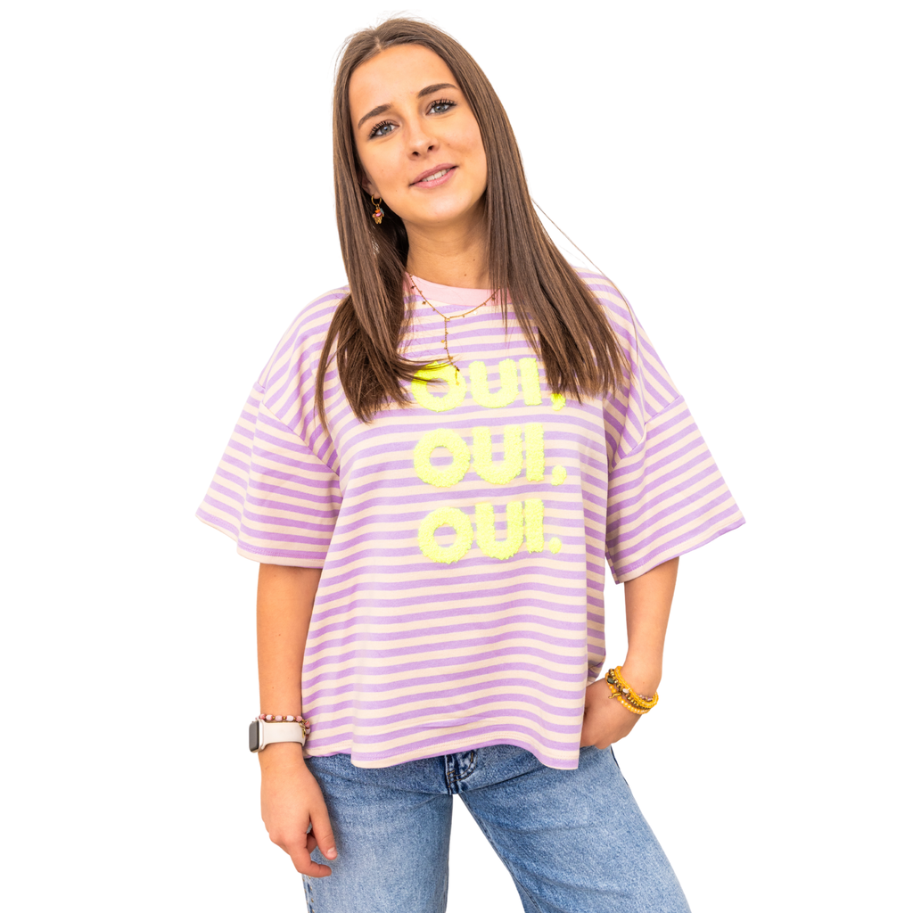 3x Oui Stripe T-shirt – Light Pink/Purple