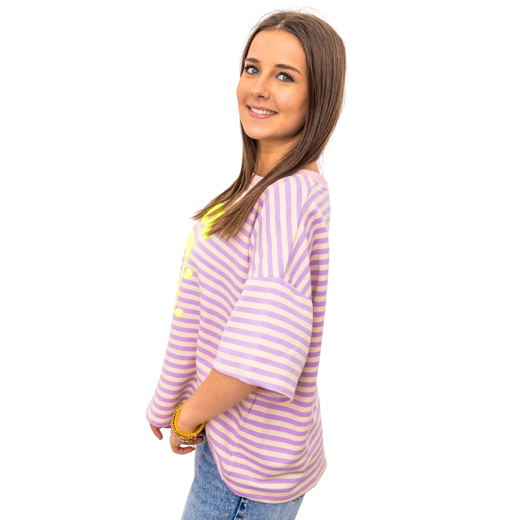 3x Oui Stripe T-shirt – Light Pink/Purple