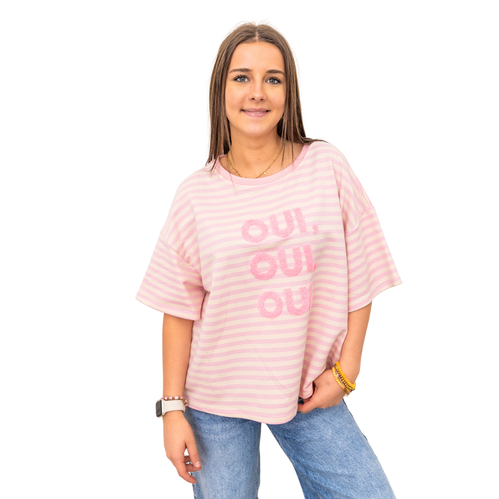 3x Oui Stripe T-shirt – Light Pink/Rose