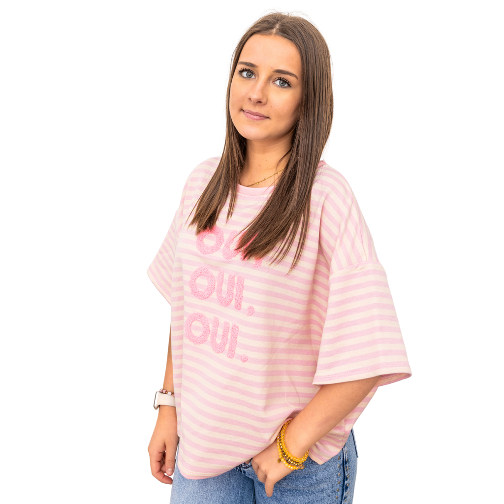 3x Oui Stripe T-shirt – Light Pink/Rose