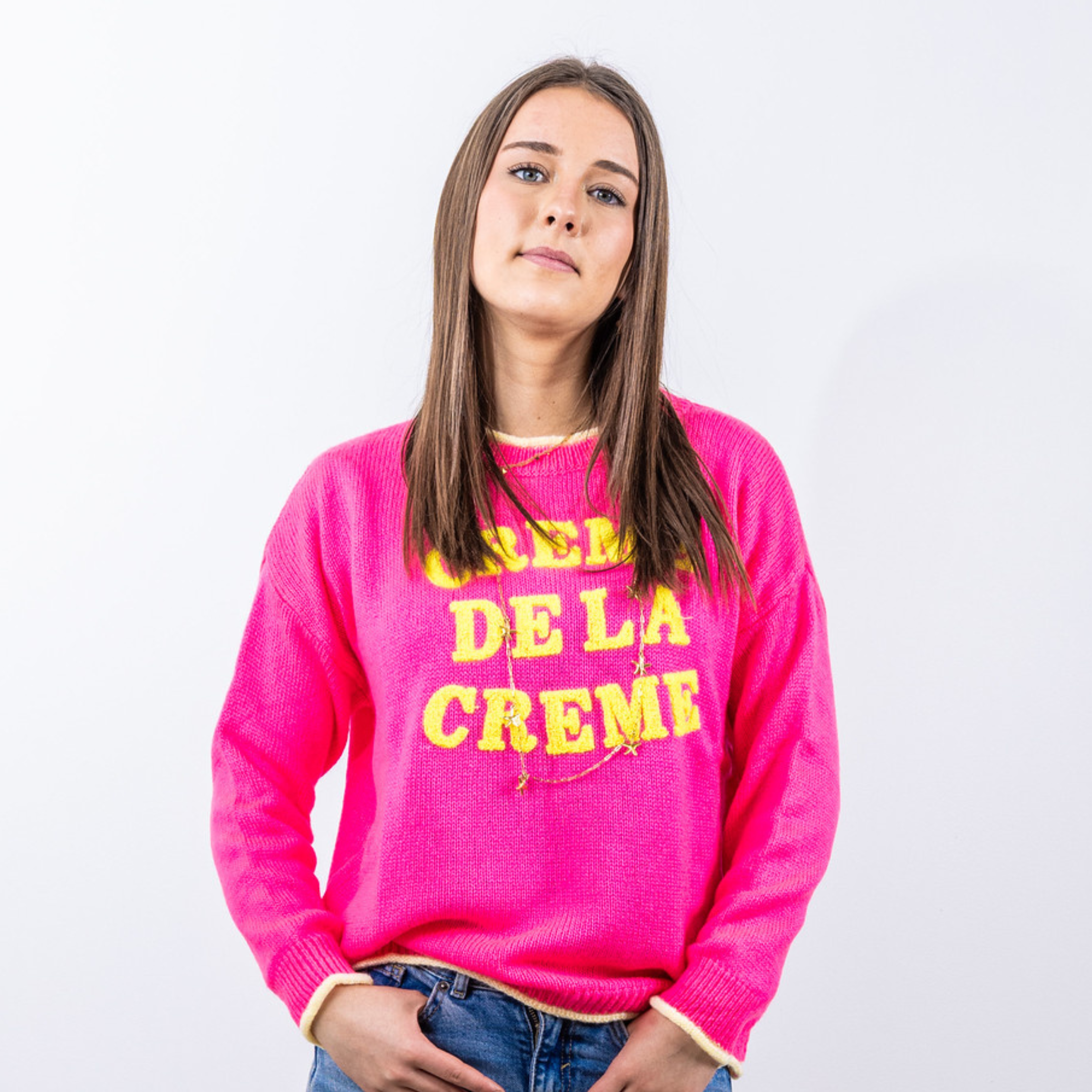 Crème de la Crème Sweater – Neon Pink