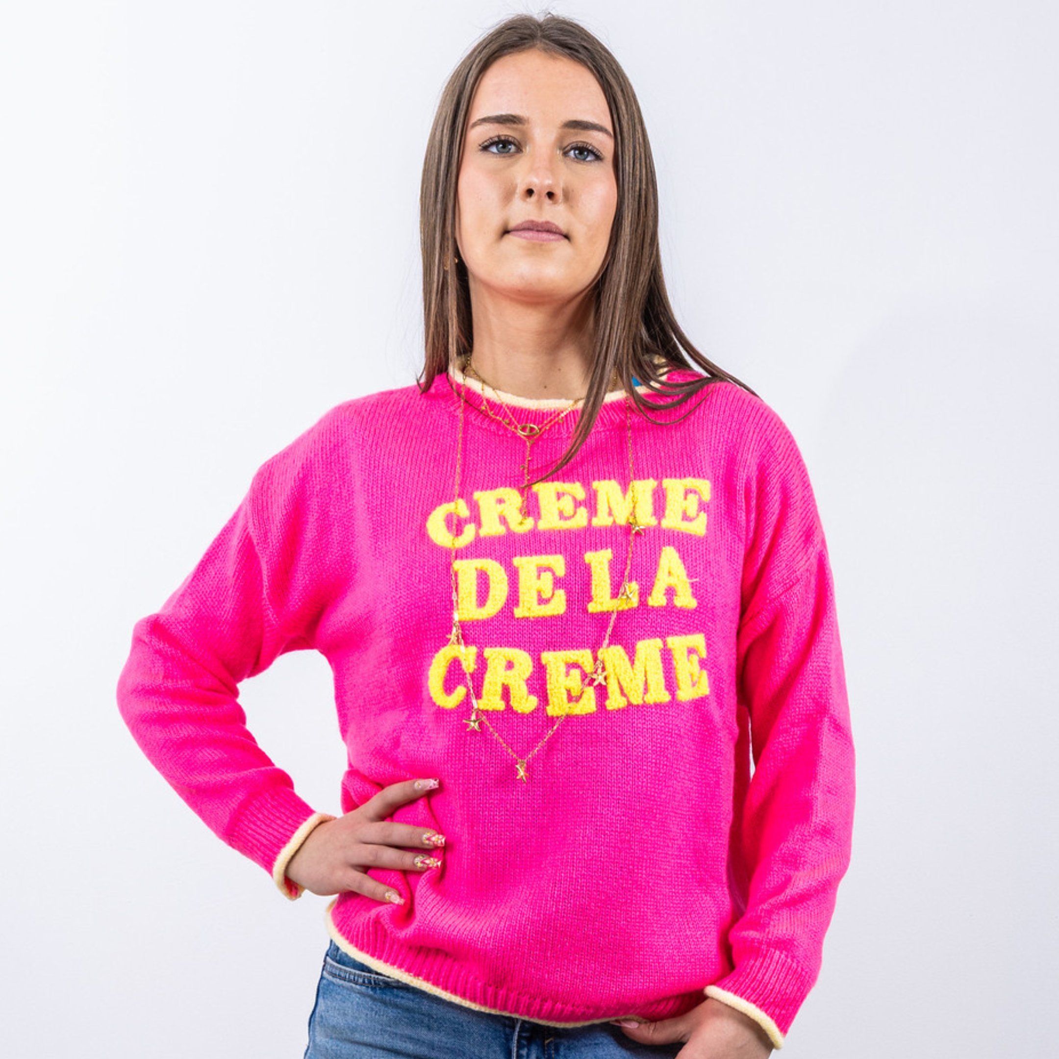 Crème de la Crème Sweater – Neon Pink
