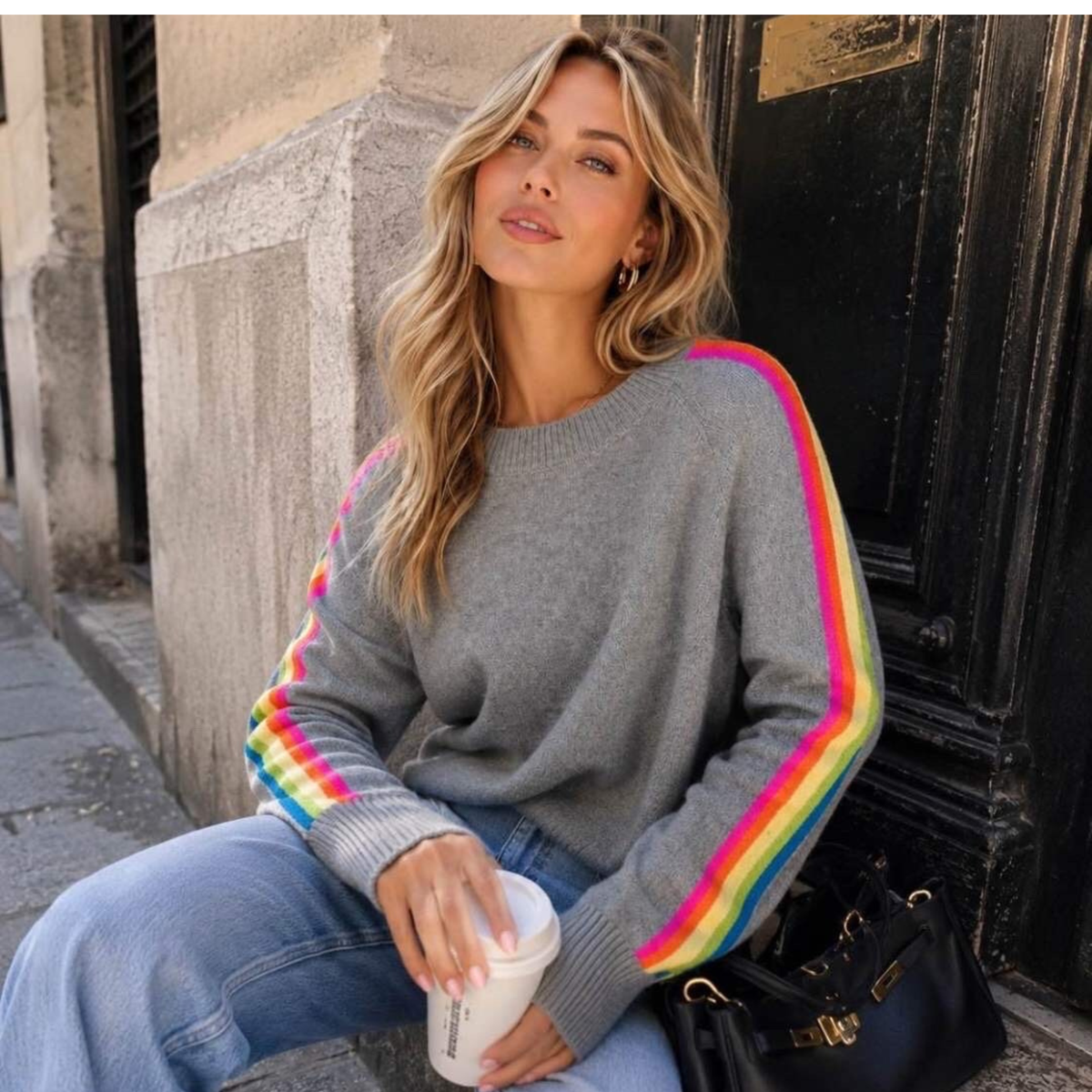 Signature Stripe Knit – Grey 🌈